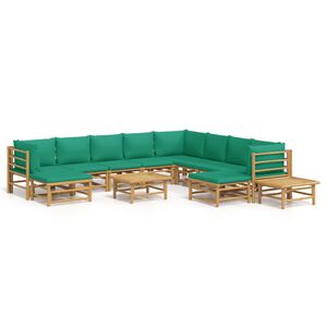 vidaXL Garden Lounge Set Natural Bamboo, Green Cushions Bamboo, Polyester