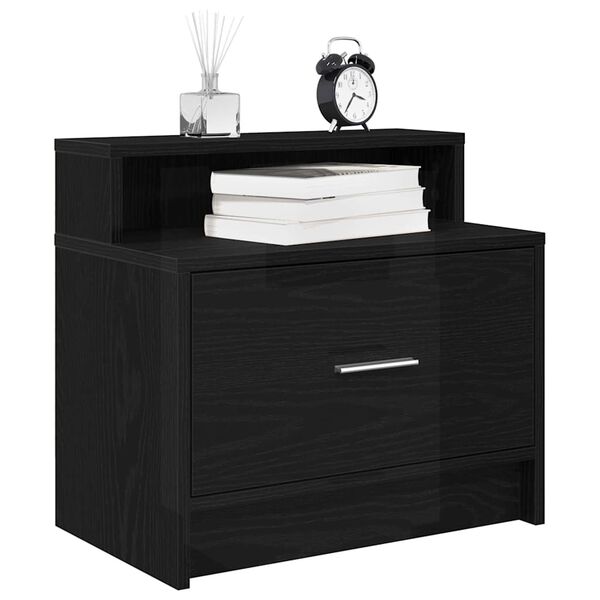 vidaXL Bedside Cabinet Black Oak Engineered wood 20.1x12.2x18.5 in