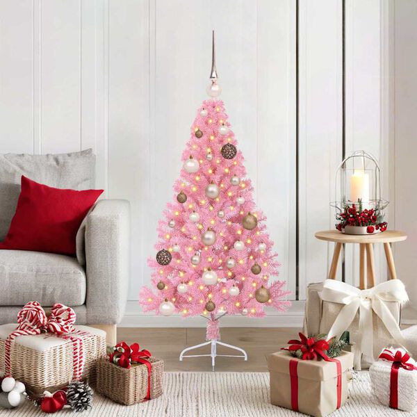 vidaXL Artificial Pre-lit Christmas Tree with 150 LEDs Pink 47.2" PVC