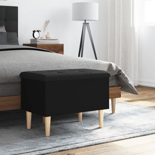 vidaXL Storage Bench Black Engineered wood, Faux leather Compact
