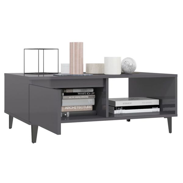 vidaXL Coffee Table High gloss grey Engineered wood, metal