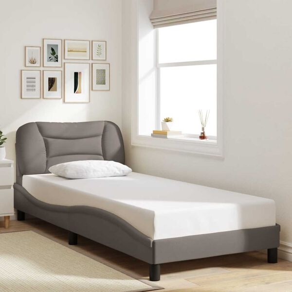 vidaXL Bed Frame Taupe Polyester, Metal, Solid Pine Wood, Plywood Single