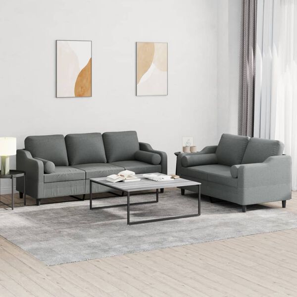 vidaXL Sofa Set Dark grey 100% polyester fabric 2-seater and 3-seater