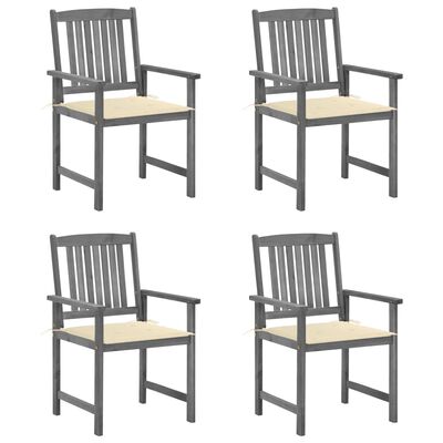 vidaXL Patio Chairs with Cushions 4 pcs Gray Solid Acacia Wood