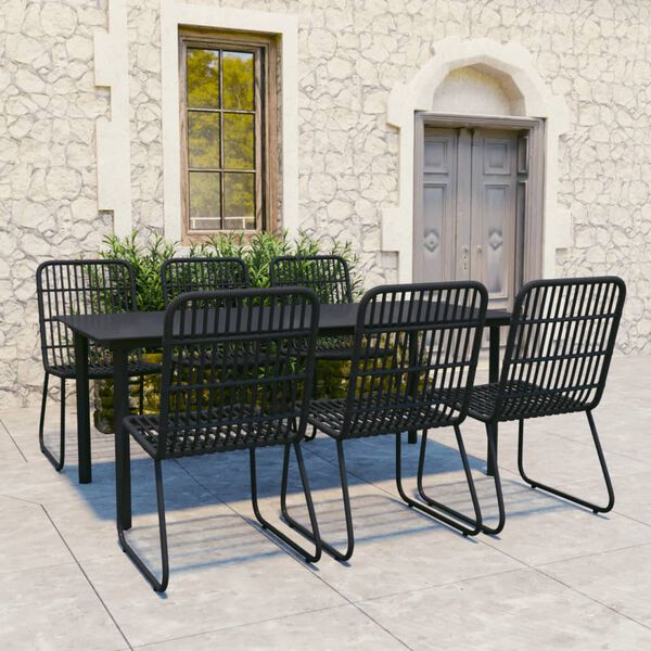 vidaXL Dining Set Black Poly rattan, powder-coated steel, glass