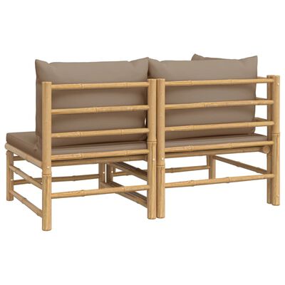 vidaXL 2 Piece Patio Lounge Set with Taupe Cushions Bamboo
