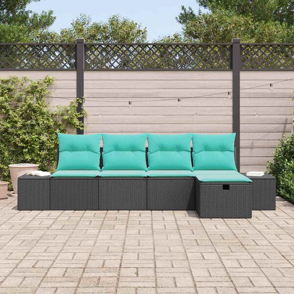vidaXL Garden Sofa Set with Cushion 5 pcs Black Poly Rattan