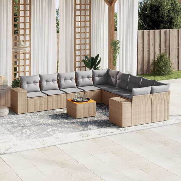 vidaXL Garden Sofa Set Beige Poly Rattan Medium Modular