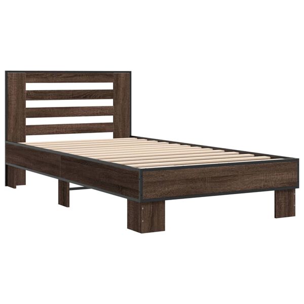 vidaXL Bed Frame Brown Oak Engineered Wood, Metal, Plywood Small Single
