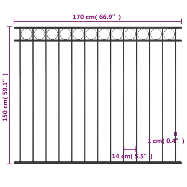 vidaXL Fence Panel Steel 5.6 x 4.9 ft Black