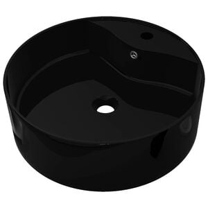 vidaXL Ceramic Bathroom Sink Basin Faucet/Overflow Hole Black Round