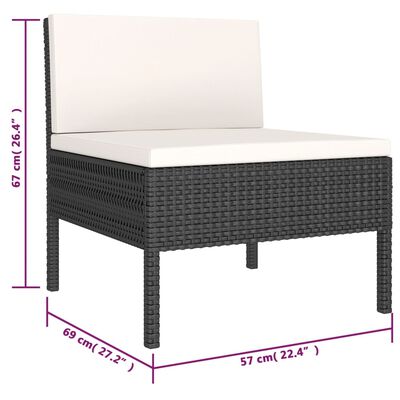 Outdoor ottoman with dimensions: height 67 cm, width 69 cm, depth 57 cm; white cushion on top.