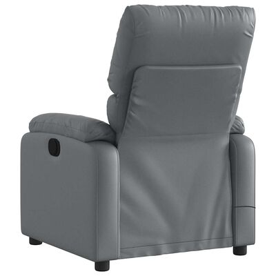 Rear view of gray recliner highlighting side pocket and back design