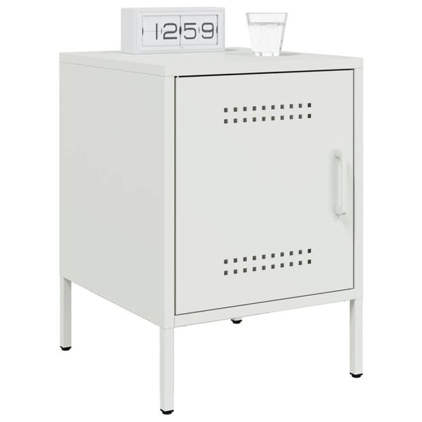 vidaXL Bedside Cabinet White Steel 14.2 x 15.4 x 19.9 in Bedside Cabinet