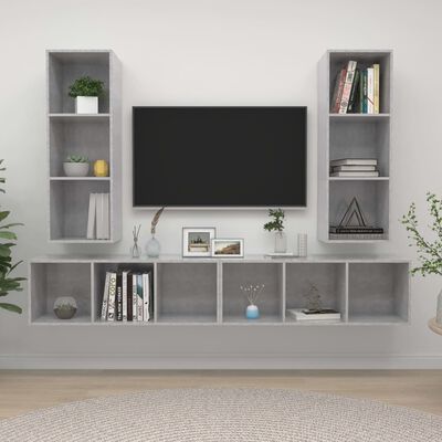 vidaXL Wall-mounted TV Stands 4 Pcs Concrete Gray Engineered Wood