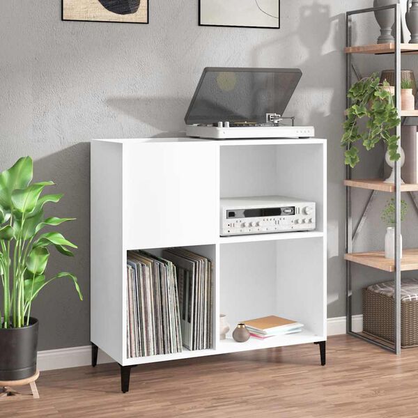 vidaXL Record Cabinet White Engineered wood, metal Medium