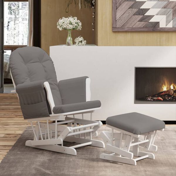 vidaXL Glider Chair With Stool Dark Grey Fabric (100% polyester) Standard