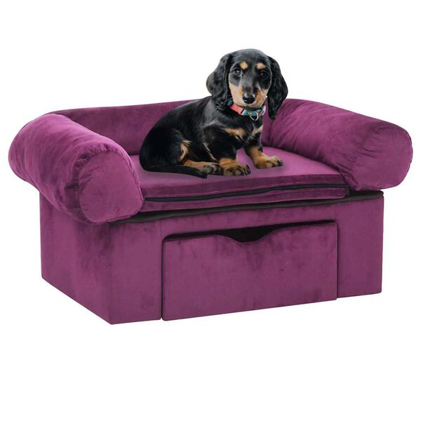 vidaXL Dog Sofa Burgundy Plush, solid pinewood 29.5 x 19.7 x 15 in