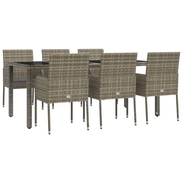 vidaXL Garden Dining Set Gray PE Rattan 7 Piece Set Modular