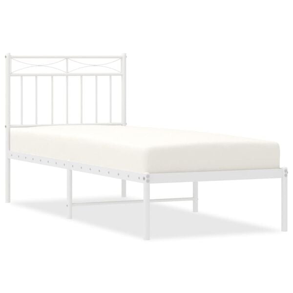 vidaXL Bed Frame White Powder-Coated Steel Twin Modern Bed Frame