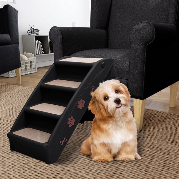 vidaXL Dog Stair Black PP (polypropylene), felt Medium Foldable