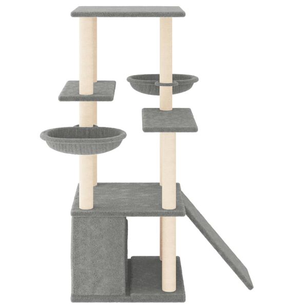 vidaXL Cat Tree Light Grey Engineered Wood, Plush, Sisal Medium-sized