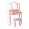 vidaXL Dressing Table Set with Stool Pink 31.5x27.2x55.5" Paulownia Wood
