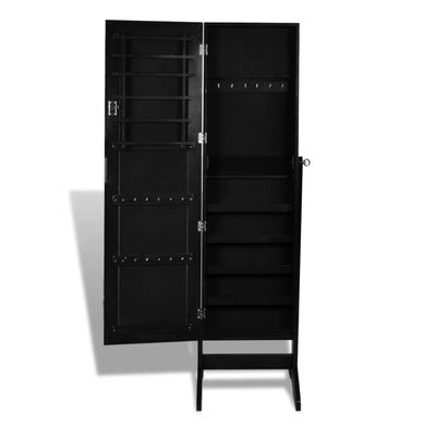 vidaXL Free Standing Jewelry Cabinet with Mirror Black