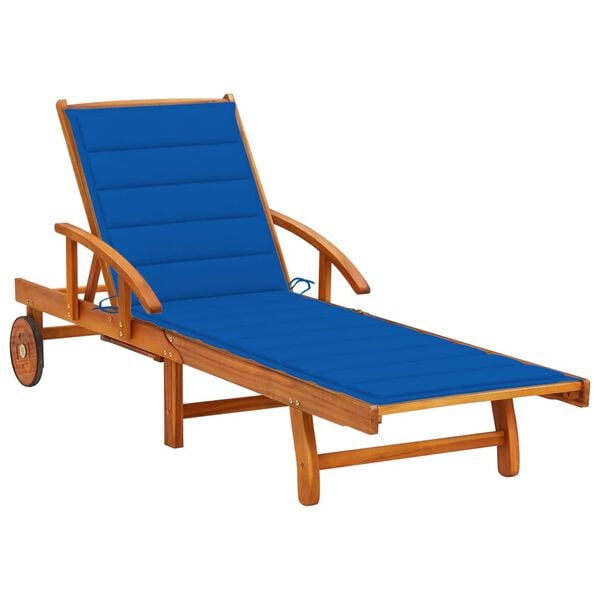 vidaXL Sunlounger Royal Blue Solid Acacia wood Standard