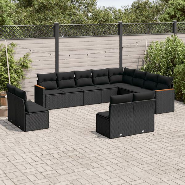 vidaXL Garden Sofa Set Black PE rattan Large Modular Garden Sofa Set