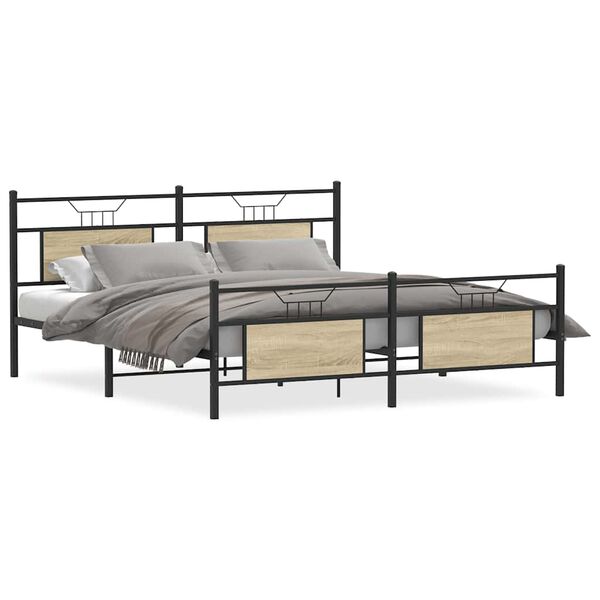 vidaXL Bed Frame Sonoma Oak Steel, Engineered Wood Full Bed Frame