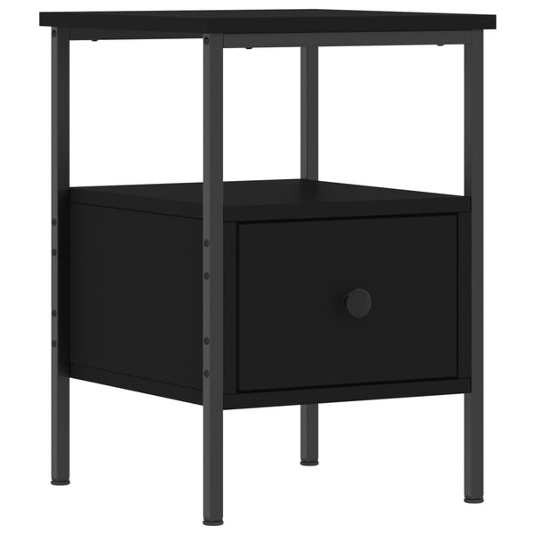 vidaXL Bedside Cabinet Black Engineered wood, Iron Standard