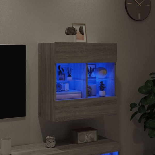 vidaXL TV Wall Cabinet Grey Sonoma Engineered wood, glass TV Wall Cabinet