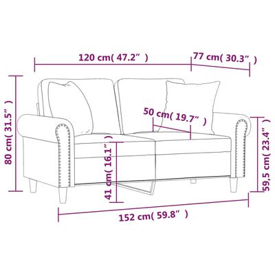 vidaXL 2-Seater Sofa with Pillows&Cushions Light Gray 47.2" Velvet
