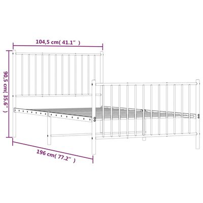 vidaXL Metal Bed Frame with Headboard and Footboard Black 39.4"x74.8" Twin