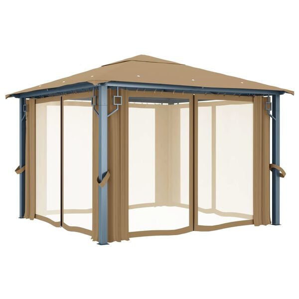 vidaXL Gazebo with Curtain 118.1x118.1" Taupe Aluminium