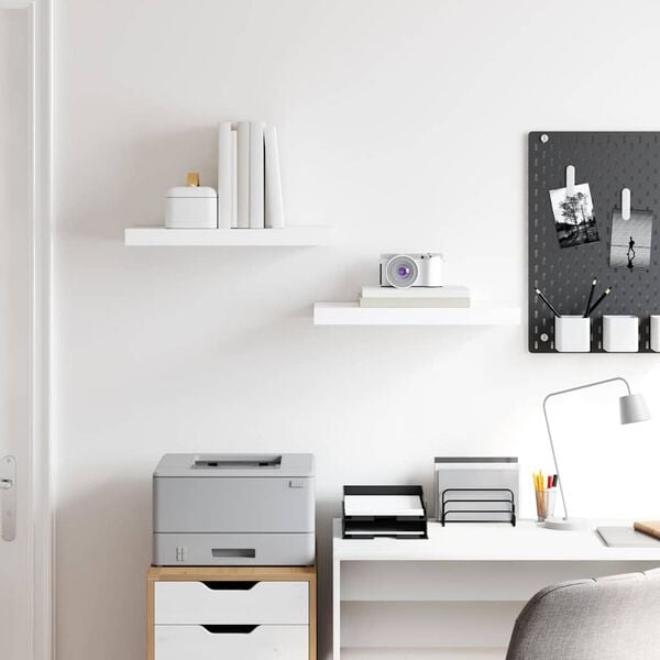 vidaXL Wall Shelf Set of 2 High gloss white Honeycomb MDF, metal