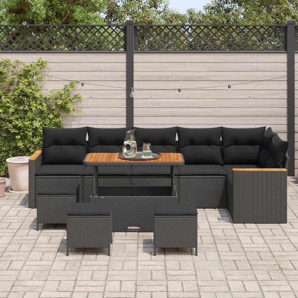 vidaXL Garden Sofa Set with Cushion 10 pcs Black Poly rattan