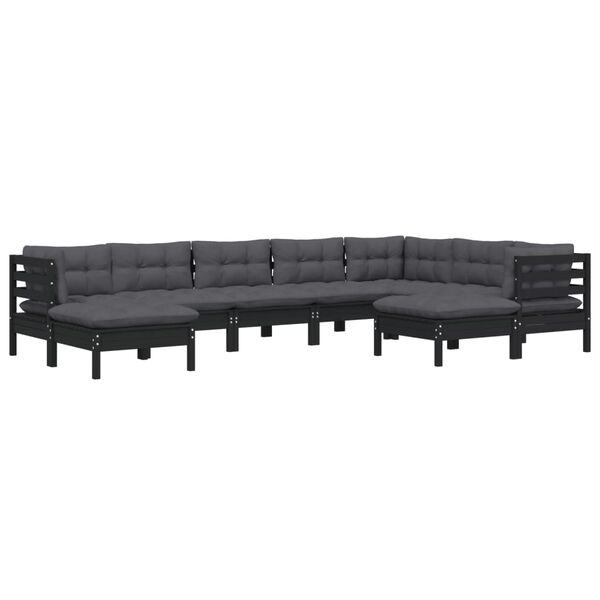 vidaXL Garden Lounge Set Black Solid Pine Wood, Fabric Large Modular