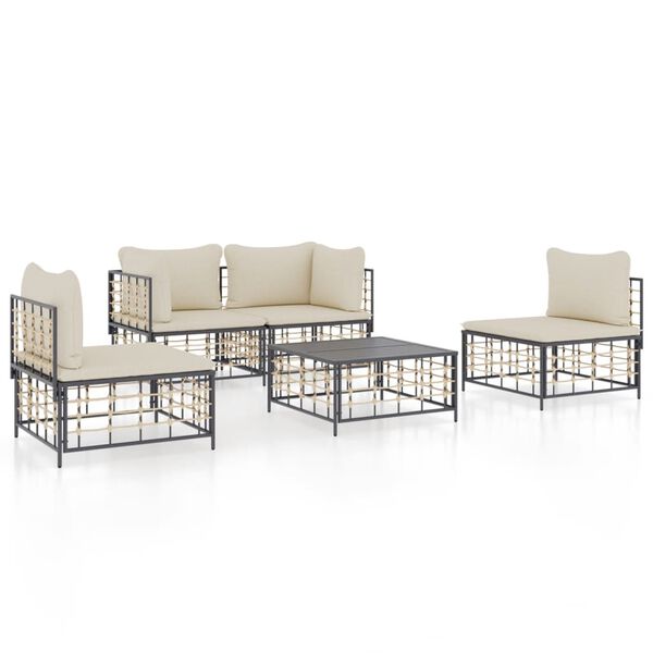 vidaXL Garden Lounge Set Anthracite Poly Rattan Standard Modular