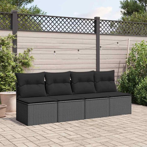 vidaXL Garden Sofa Black Poly Rattan, Powder-Coated Steel 4-Seater