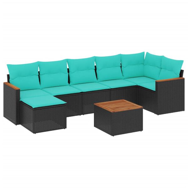 vidaXL 8 Piece Garden Sofa Set with Cushions Black Poly Rattan