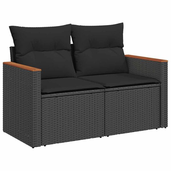 vidaXL Patio Sofa Set Black Poly Rattan Large Adjustable Armrests