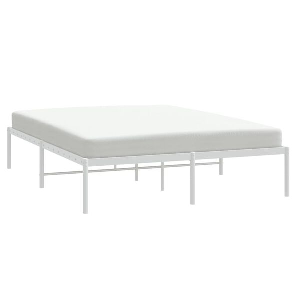 vidaXL Bed Frame White Powder-Coated Steel 63 x 79 in Bed Frame