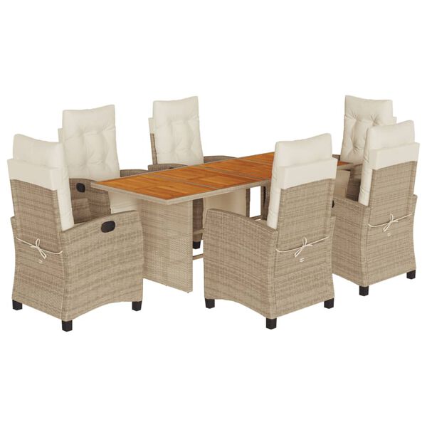 vidaXL Garden Dining Set Mix Beige PE Rattan 7 Piece