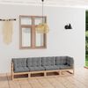 vidaXL Garden Sofa Grey Solid Pinewood, Fabric 4-Seater Modular
