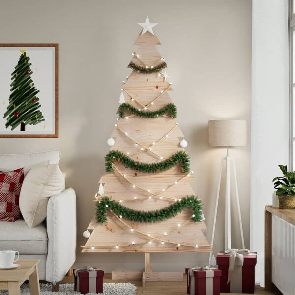 vidaXL Wooden Christmas Tree Natural Solid pine wood Large