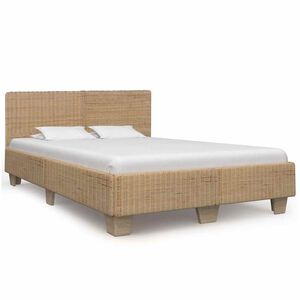 vidaXL Bed Natural Rattan Mahogany wood, real natural rattan Double 63x79