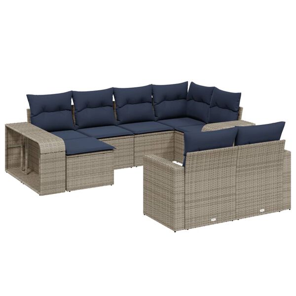 vidaXL 10 Piece Patio Sofa Set with Cushions Gray Poly Rattan