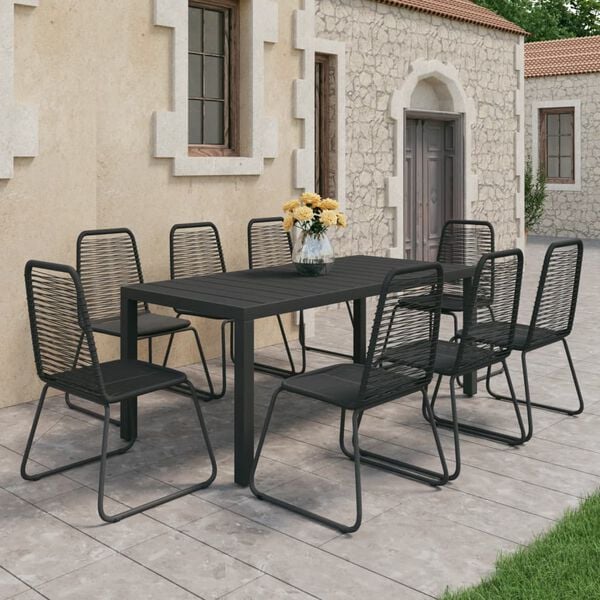 vidaXL Dining Set Black WPC, Aluminum, PVC Rattan, Steel 9-piece set